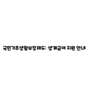 국민기초생활보장제도: 생계급여 지원 안내