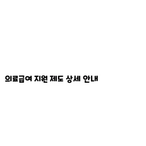 의료급여 지원 제도 상세 안내